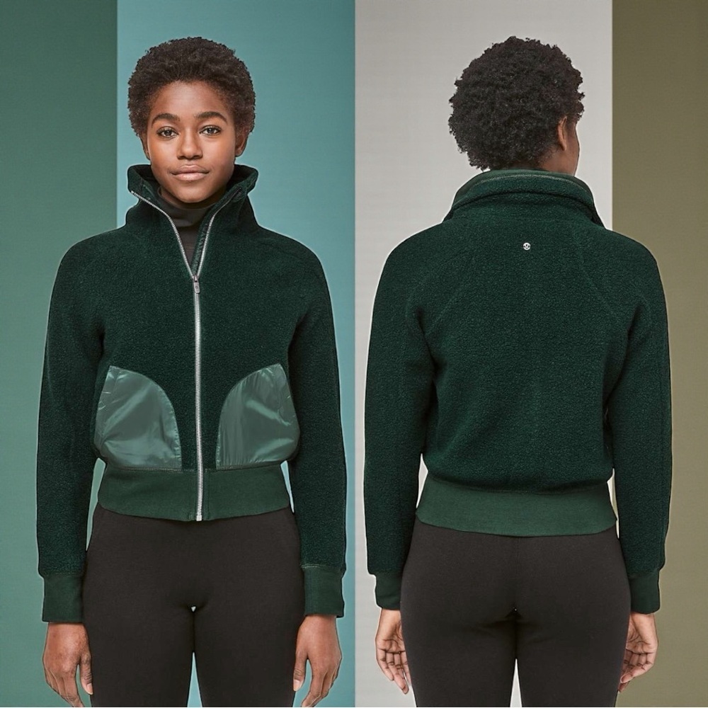 Lululemon Wool Blend High-Neck So Sherpa Bomber Jacket In Malachite Size Medium